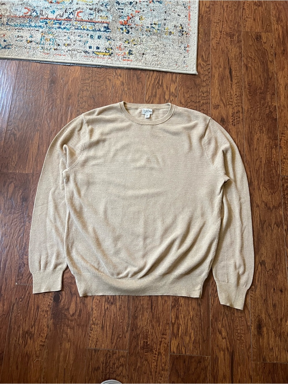 J. Crew Men's Cotton Pique Knit Crewneck Sweater Warm Camel Men's Size XL